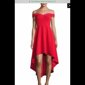 Red off the shoulder high low dress